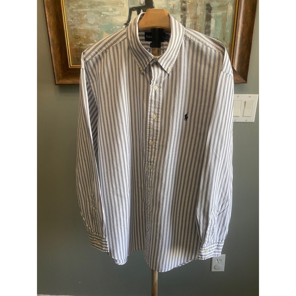 Ralph Lauren Yarmouth Mens Striped Button Down Shirt Cotton‎ Blue White